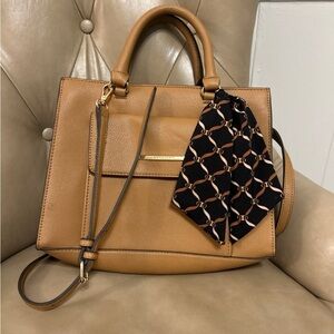 Anne Klein Brown Vegan Leather Crossbody with Scarf EUC